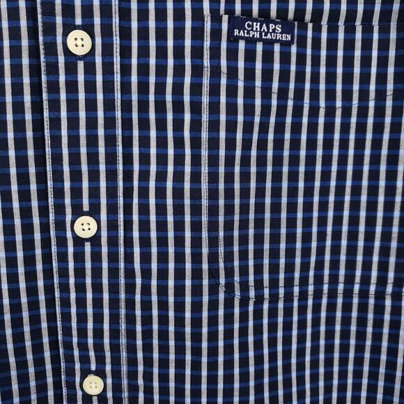 Vintage Chaps Ralph Lauren Shirt Mens Size L Blue Check Short Sleeve Button Down - Picture 3 of 6